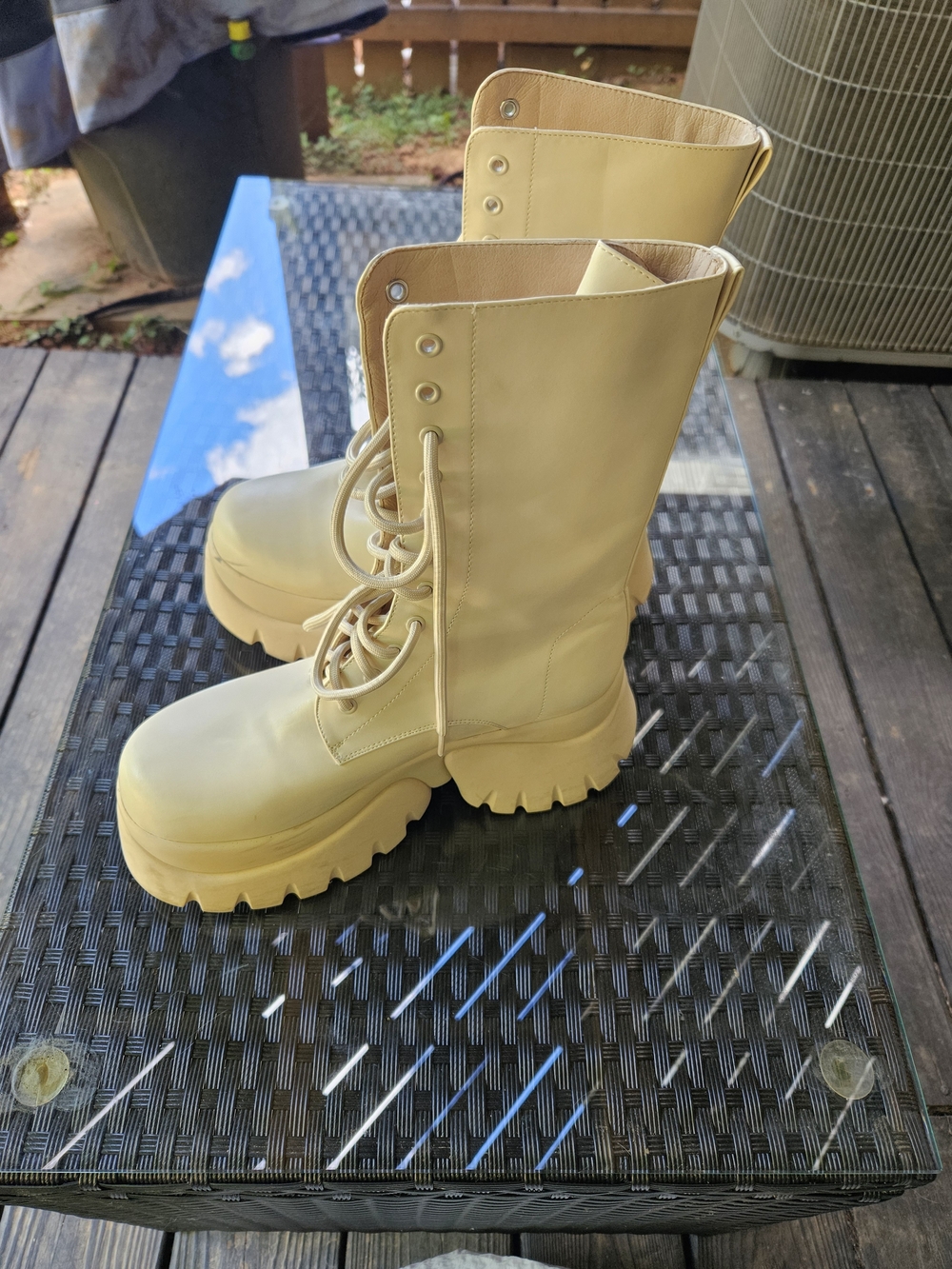 Dolls Kill Chunky Lace-Up Combat Boots in Cream